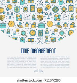 Time management concept with thin line icons. Development of business process. Vector illustration for banner, web page, print media.