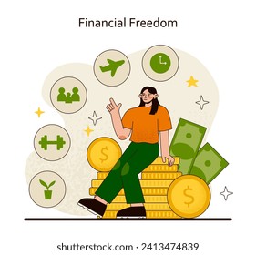 Time Management concept. Valuing life choices in health, finance, and leisure for personal fulfillment. Prioritizing well-being and wealth. Flat vector illustration.