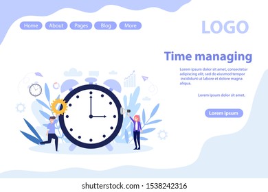 Time management concept web page.Flat vector illustration isolated on white background. Can use for web banner, infographics, web page.