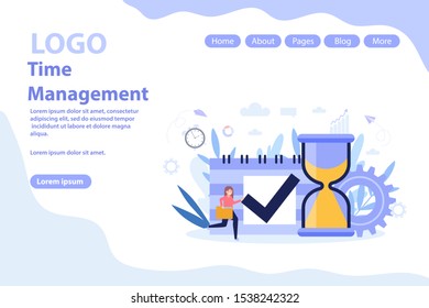Time management concept web page.Flat vector illustration isolated on white background. Can use for web banner, infographics, web page.