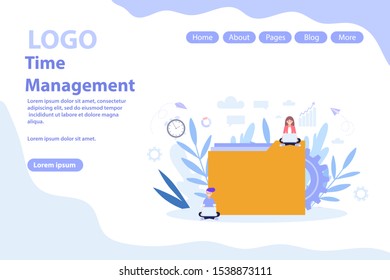Time management concept web page.Flat vector illustration isolated on white background. Can use for web banner, infographics, web page.
