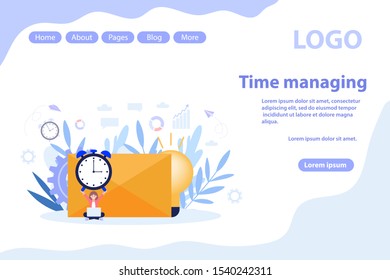 Time management concept web page.Flat vector illustration isolated on white background. Can use for web banner, infographics, web page.