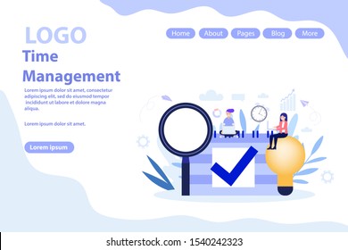 Time management concept web page.Flat vector illustration isolated on white background. Can use for web banner, infographics, web page.