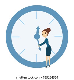 Time management concept. Woman trying to delay time.