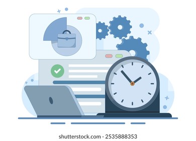 time management concept for work. organizing and dividing time for part time work. managing or organizing time to be productive. planning and work. flat vector illustration.