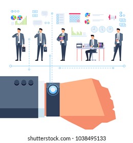 Time management. Concept of working time planning. Template design for a poster on the planning of productive business project. Vector illustration.