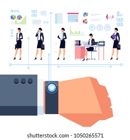 Time management. Concept of working time planning. Template design for a poster on the planning of productive business project. Vector illustration.