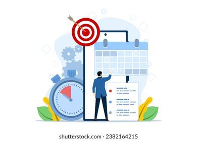 Conceptos de gestión del tiempo relativos a horarios, plazos, planificadores, planificación y organización, programación de citas en un calendario, marcación de tareas en una lista y organización del flujo de trabajo de la oficina.
