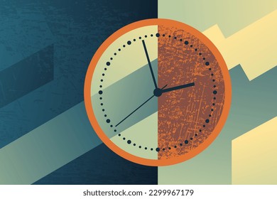 Time Management conceptual illustration - clock face with grungy texture