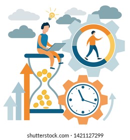 Time management, control. Time is money. Lack of time. Vector illustration flat design.