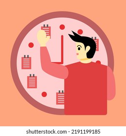 Administración de tiempo para controlar la productividad de destino en el negocio. Ilustración de la gestión de las responsabilidades de trabajo relativas al tiempo o al calendario