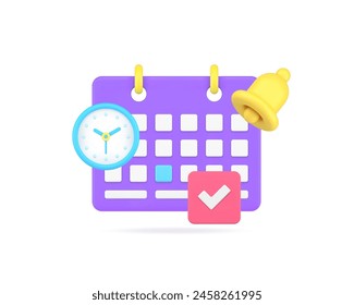 Time management deadline agenda important meeting calendar reminder notification 3d icon realistic vector illustration. Appointment schedule alert date countdown planner efficient organization