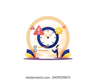 A time management design concept. chased by deadlines. Manage time effectively and efficiently in order to complete tasks on time. flat illustration concept design. graphic elements. Vector