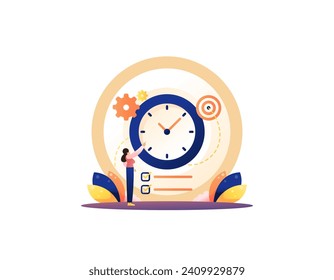 A time management design concept. Manage time effectively and efficiently in order to complete tasks on time. Time discipline. flat illustration concept design. graphic elements. Vector