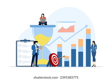 time management and development concept, business people develop a system of self-control, focus on targets and goal achievement for productive work. flat vector illustration on white background. - Shutterstock ID 2395383775