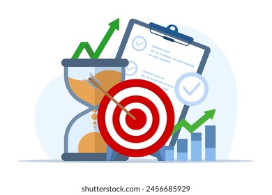 time management and development concept, metaphor of achieving targets and goals for productive work, developing a self-control system isolated white background flat vector illustration.