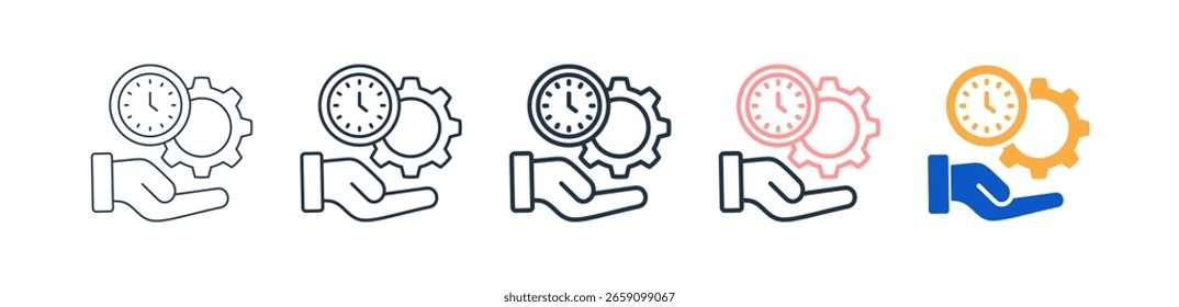 Gestión del tiempo diferentes iconos de estilo establecen la Ilustración vectorial.