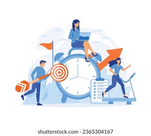 Time Management Discipline. active group of people doing their daily routine productively to reach goal. flat vector modern illustration