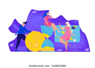 Time Management Discipline Vector Illustration. Concept Showing active group of people doing their daily routine productively to reach goal. Hourglass. Suitable for landing page, ui, web, App.