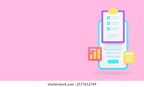 Time management to do list smartphone application banner copy space vector illustration. Productivity and efficiency workflow work process organization business analyzing mobile phone app