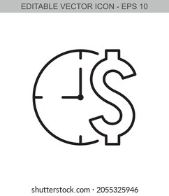 Time management with dollar sign. Editable line icon.
