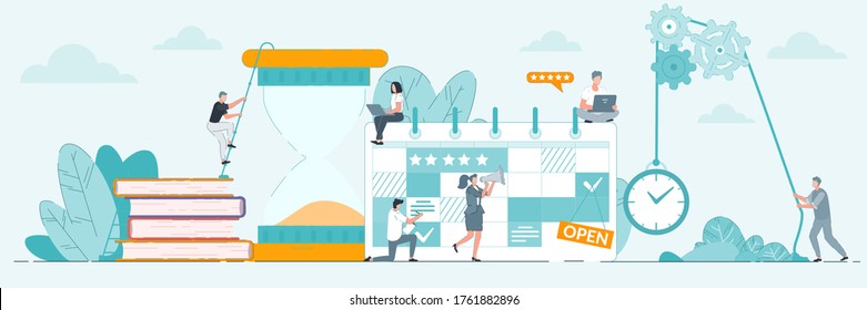 Time management. Effective office activity schedule planning, time management and working time organization vector illustration. Project and deadline concept