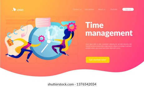Time management, effective time spending, time planning concept. Website homepage interface UI template. Landing web page with infographic concept hero header image.