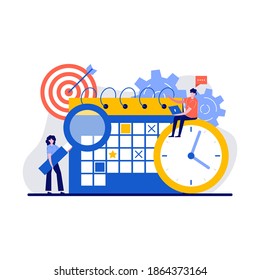 Time management, effective time spending, time planning concept with tiny character and icon. Workflow organization abstract vector illustration set. Teamwork process, deadlines respect metaphor.