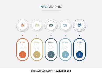 Time Management, efficiency, reminder, alarm, calendar icons Infographic design template. Creative concept with 5 steps
