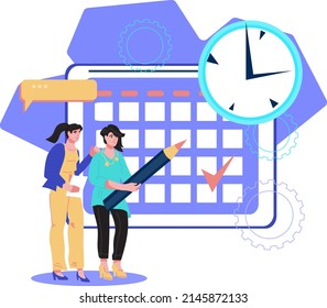 Time management and efficient planning concept. Productivity, business meetings, agenda, schedule and work strategy, flat vector illustration isolated on white background.