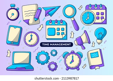 Time Management element with colored hand drawn doodle design