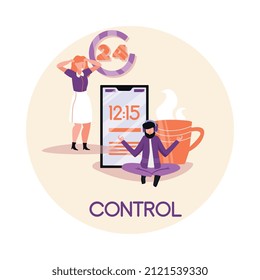 Time management flat composition with text people and images of smartphone and coffee vector illustration