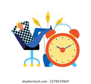Zeitmanagement-Flachbild-Symbol für Büroangestellte mit Unterbrechung der Arbeit Vektorgrafik
