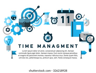 Time management flat icons. Can used for web banners, hero images, printed materials.