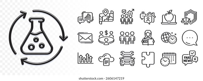 Time management, Graph chart and Car line icons for web app. Glare of light effect. Message icon. Pack of Fake news, Puzzle, Woman read pictogram icons. Vector