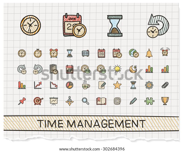 Time Management Hand Drawing Line Icons Stock Vector (Royalty Free ...