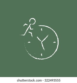 Time management hand drawn in chalk on a blackboard vector white icon isolated on a green background.