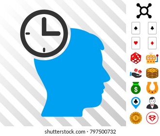 Time Management Head icon with bonus casino pictograms. Vector illustration style is flat iconic symbols. Designed for gambling software.