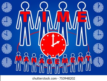 Time Management Headline On Slide With People Silhouetts, White Line Design Od Dark Blue Gradient Background, Soft Skills Training, Business Course Intro, Vector EPS 10