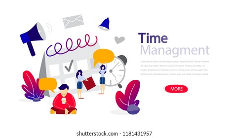 Time management horizontal banner template for web page. Responsive design for website. Isolated flat vector illustration