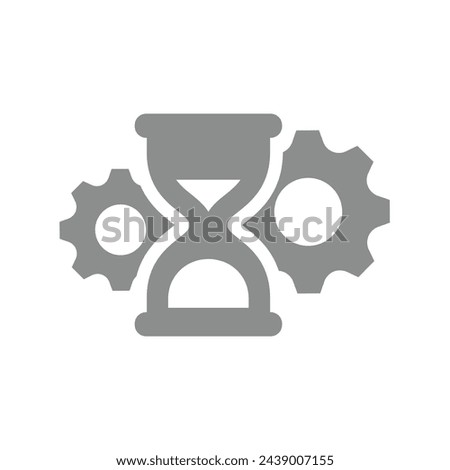 Time management with hourglass and gear. Task and deadline manager and planning vector icon.
