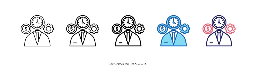 Ícone De Gerenciamento De Tempo Em 5 Estilos Diferentes Definir Coleção.