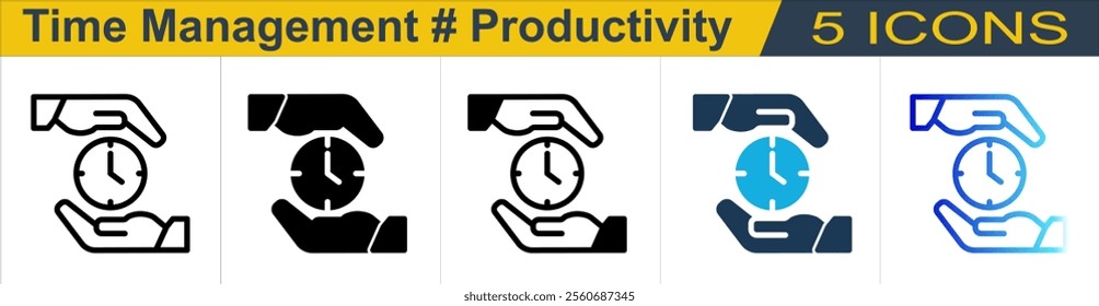 Time Management icon with 5 styles (Outline, Solid, Mixed, Duo Tone and Line Gradient)