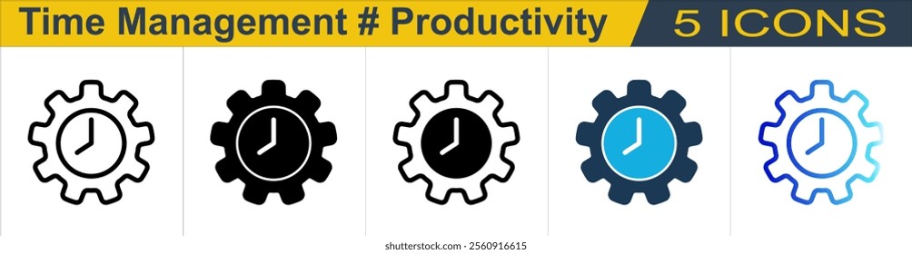 Time Management icon with 5 styles (Outline, Solid, Mixed, Duo Tone and Line Gradient)