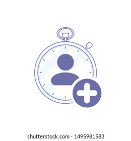 Time Management Icon with add sign, new, plus, positive symbol