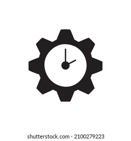Icono de administración de tiempo en glifo plano negro, estilo relleno aislado en fondo blanco