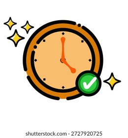Icono de gestión de tiempo con reloj y símbolo de marca de verificación para la programación, fechas límite, productividad y finalización de tareas.