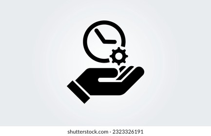 Time management icon. clock with cog wheel hand. Concept study, work Business gear. Vector illustration