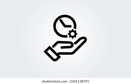 Time management icon. clock with cog wheel hand. Concept study, process,work Business gear. Vector illustration