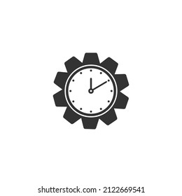Time management icon with clock and gear. Flat cartoon outline trend modern technical logotype graphic design infographic web element isolated vector icon. Concept of work flow or develop pictogram